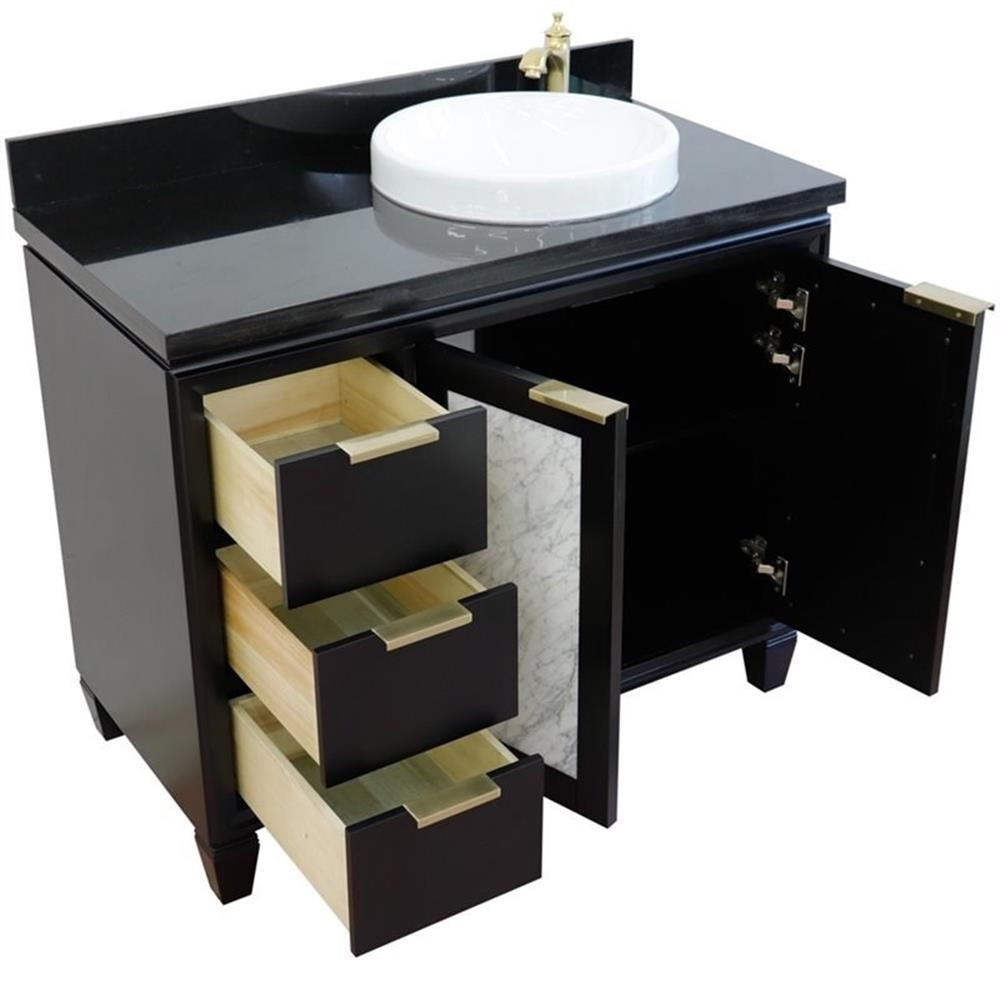 Trento Solid Wood Vanity with Right Round Sink in Blue/Black Galaxy