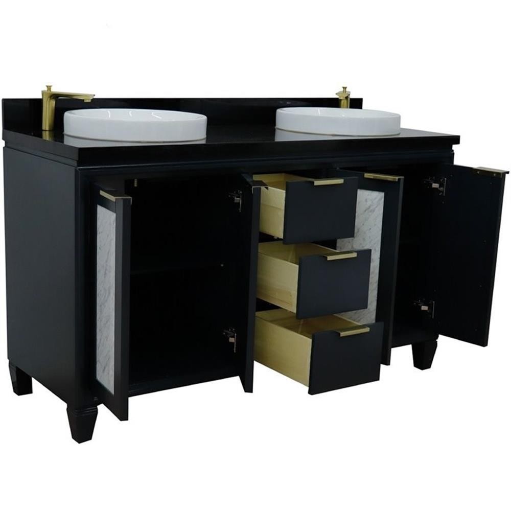 Trento 61″ Solid Wood Double Round Sink Vanity in Dark Gray/Black Galaxy