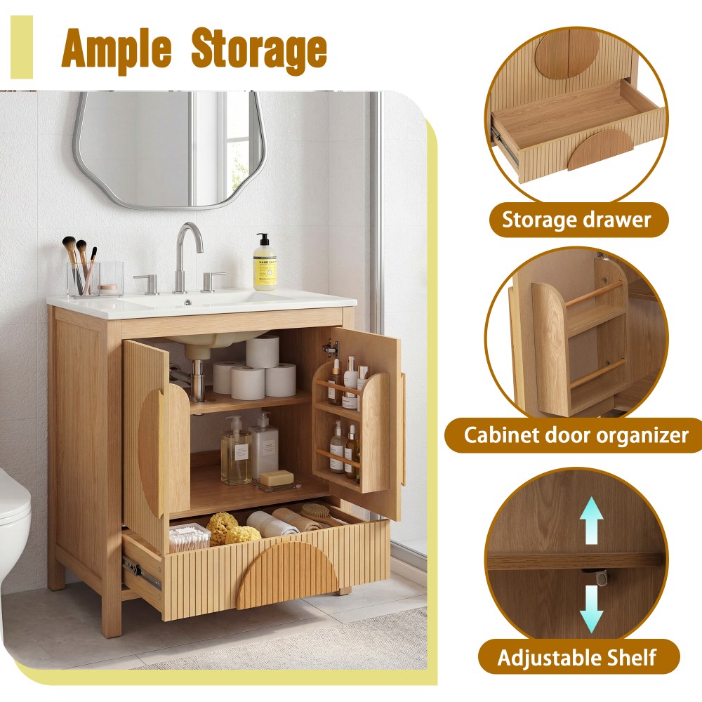 30″ Bathroom Vanity with Sink & Soft-Close Door – Wood/MDF Cabinet