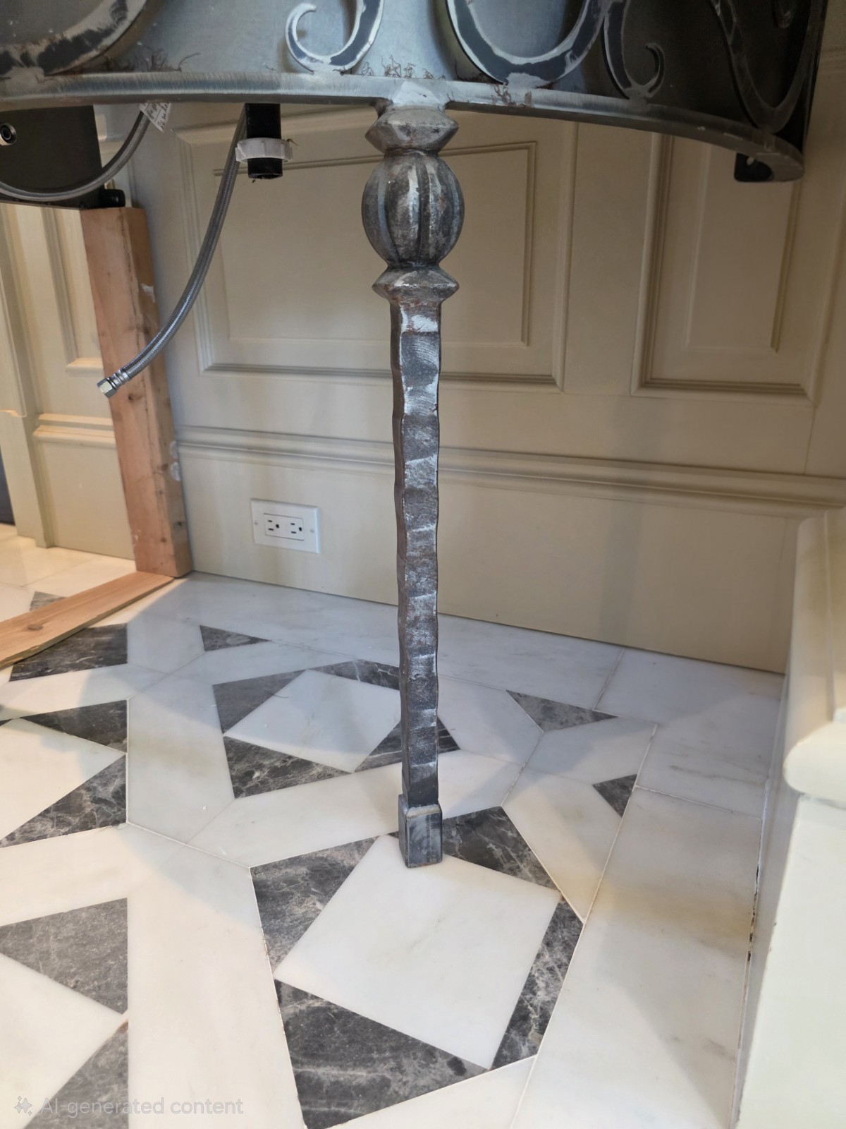 Wrought Iron Powder Room Bathroom Console Vanity With Marble Top