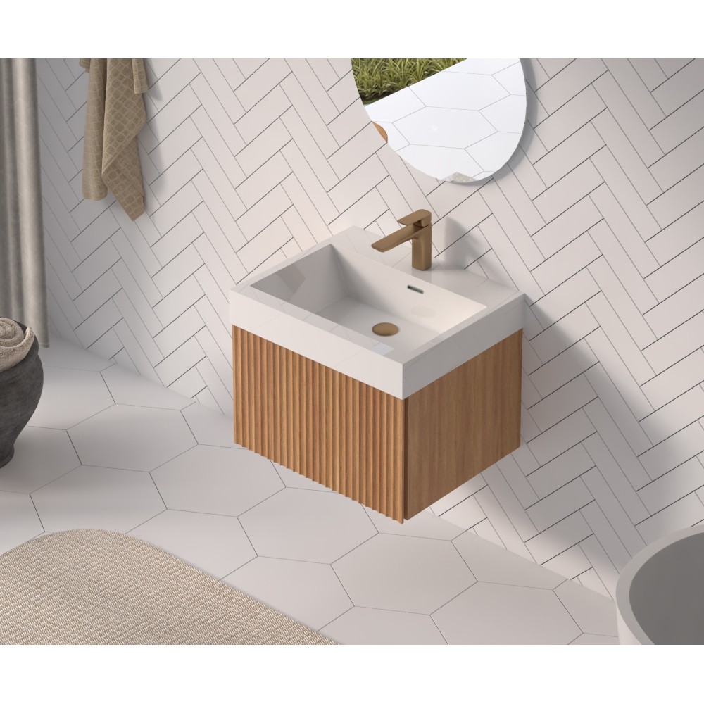 24in Wall Mounted Floating Bathroom Vanity Sink Integrated Basins Acacia Plywood
