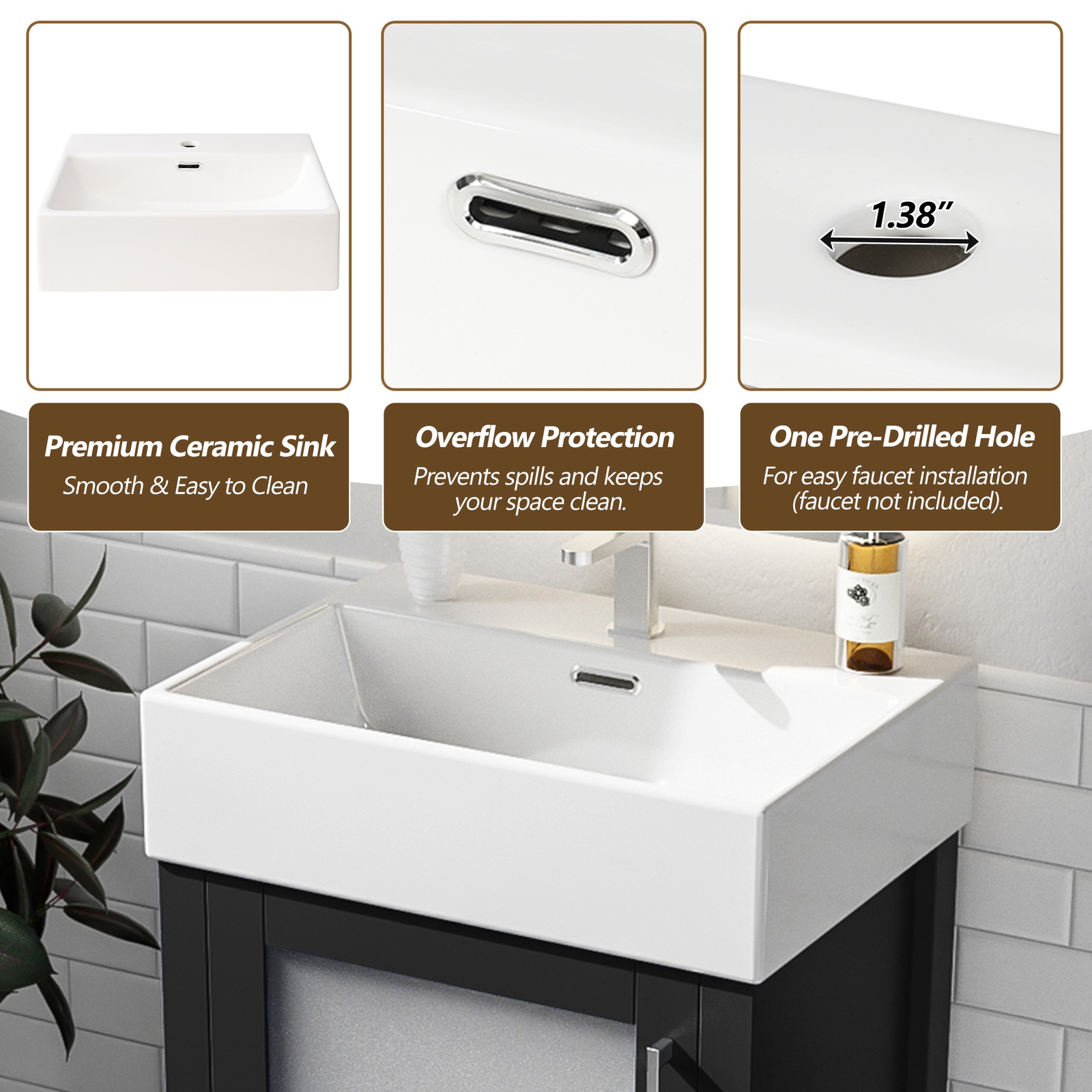 20-Inch Bathroom Vanity with Ceramic Sink Modern Wood Vanity Storage Cabinet