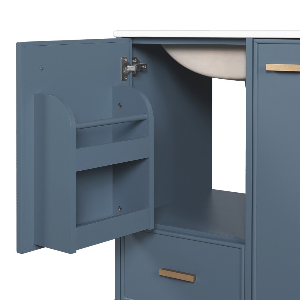 24″ Grey Blue Bathroom Vanity with Ceramic Sink Solid Wood Frame MDF Board