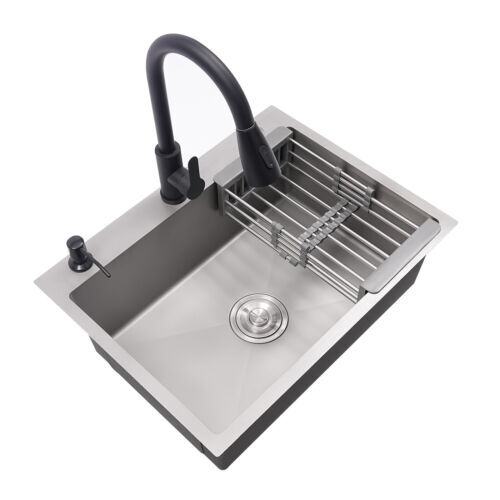 Modern Bathroom Vanity Free Standing Kitchen Cabinet Sink w/ Pull-out Faucet