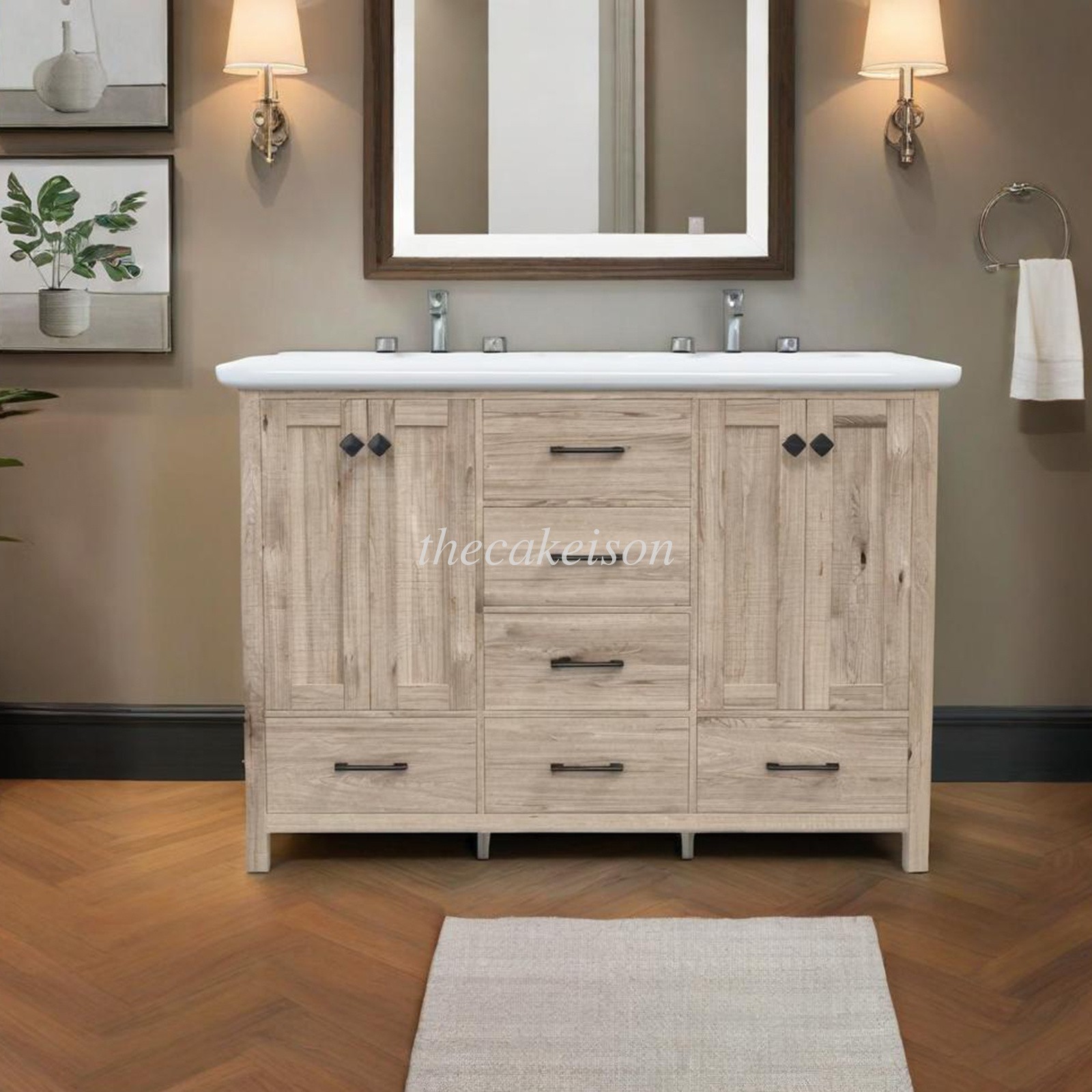 w/ Drawer 47.3″ Bathroom Vanity Vanity Top w/Double Sink Ceramic Freestandin