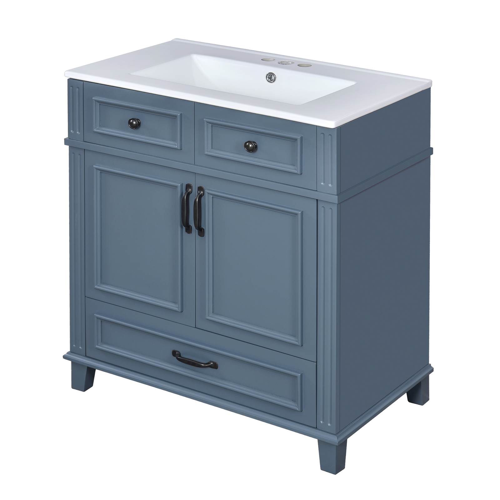 30” Bathroom Vanity with Ceramic Sink,Solid Wood Frame Bathroom Storage Cabinet
