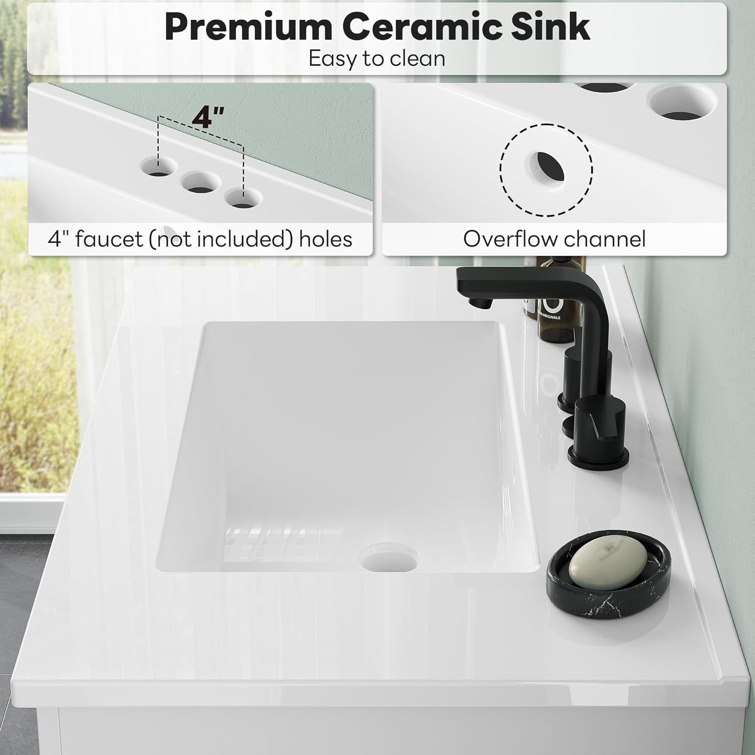 LIKIMIO 30″ Bathroom Vanity with Sink, Freestanding Bathroom Vanity with 1 Soft-