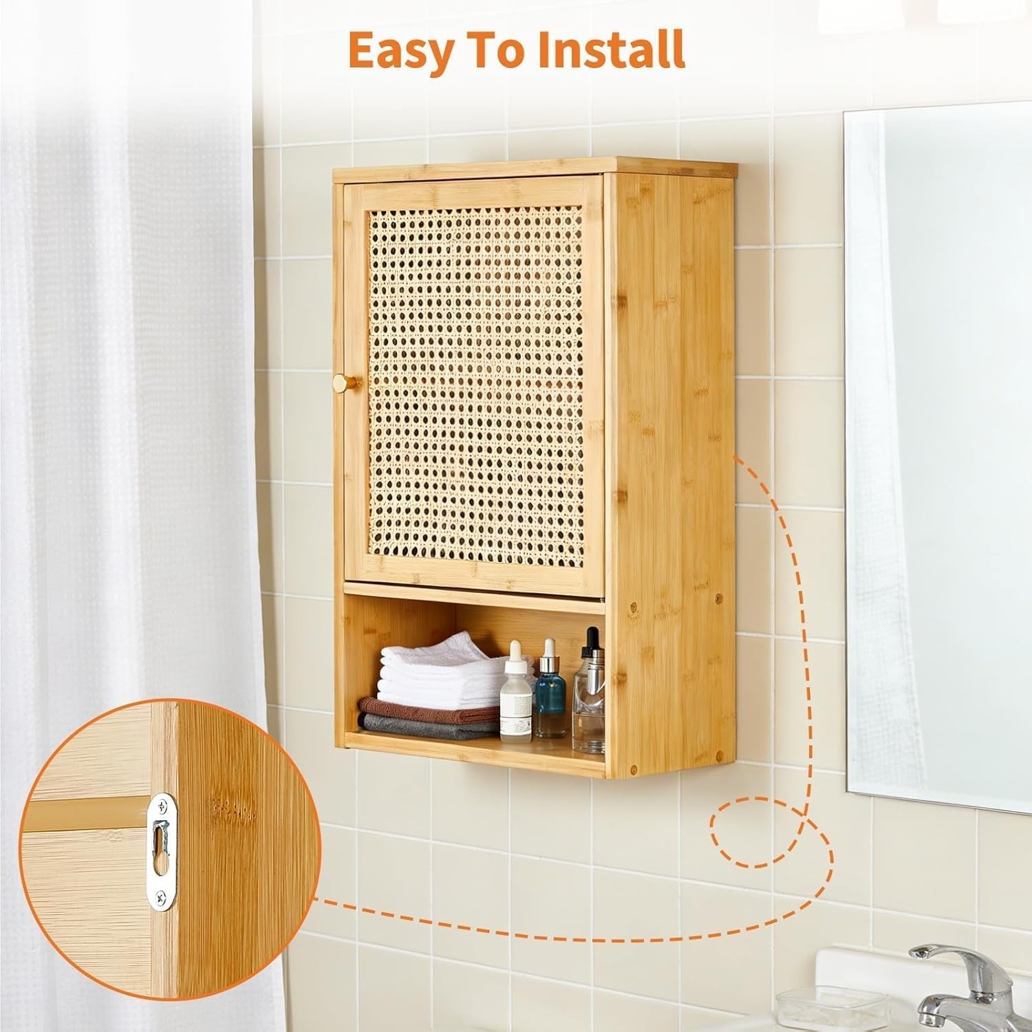 Garvee Rattan Door Bamboo Wall Storage Cabinet,Bathroom Medicine Cabinet,Kitchen