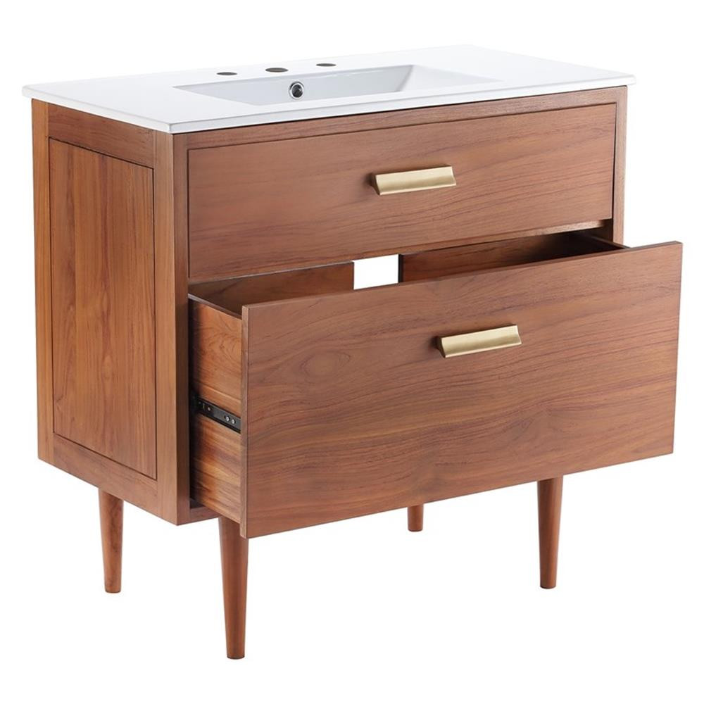 Modway Cassia 36″ Modern Wood & Ceramic Bathroom Vanity in Natural/White