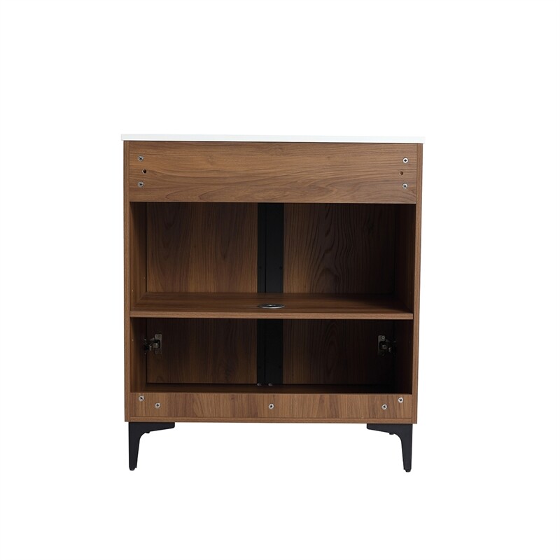 30 in. Single Vanity in Brown Walnut finish with Solid Surface Resin White Sink