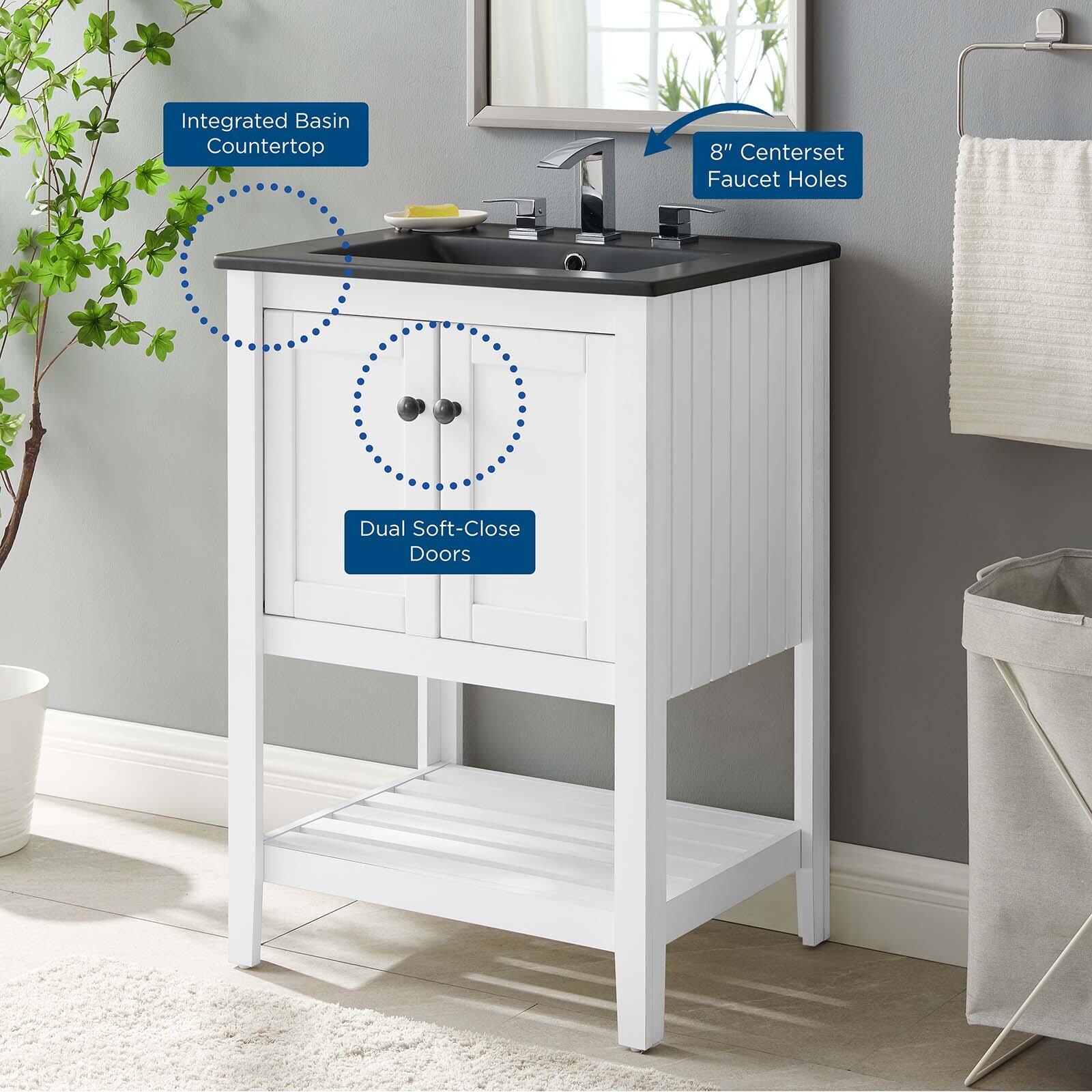 Modway Prestige 24″ Bathroom Vanity With Sink In White Black
