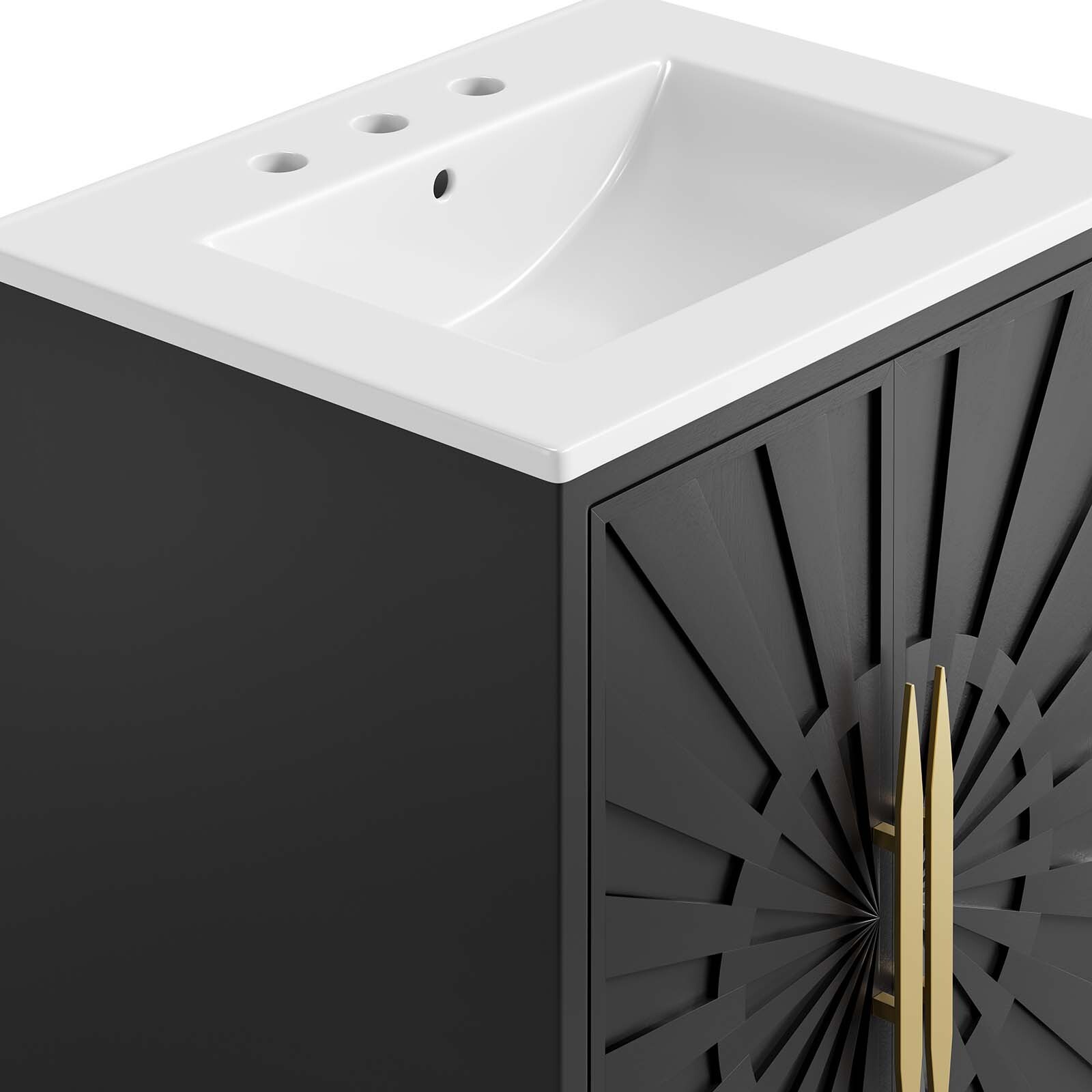 Modway Awaken 24″ Bathroom Vanity Cabinet in White Black With Ceramic Sink Basin