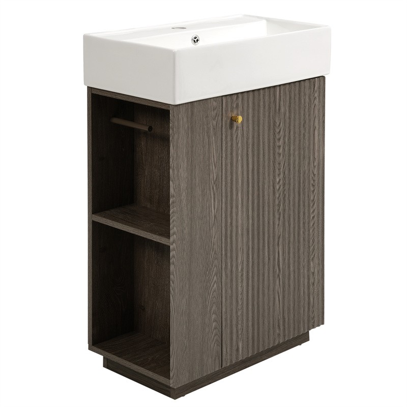 21.6″ Bathroom Vanity with Single Sink,Freestand Right Door Wood Grain Cabinet