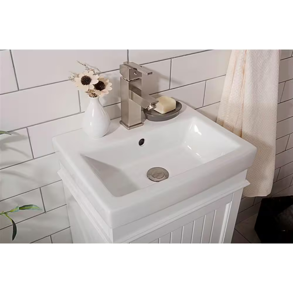 17.5 In. W Bath Vanity in White with Ceramic Vanity Top in White with White Basi
