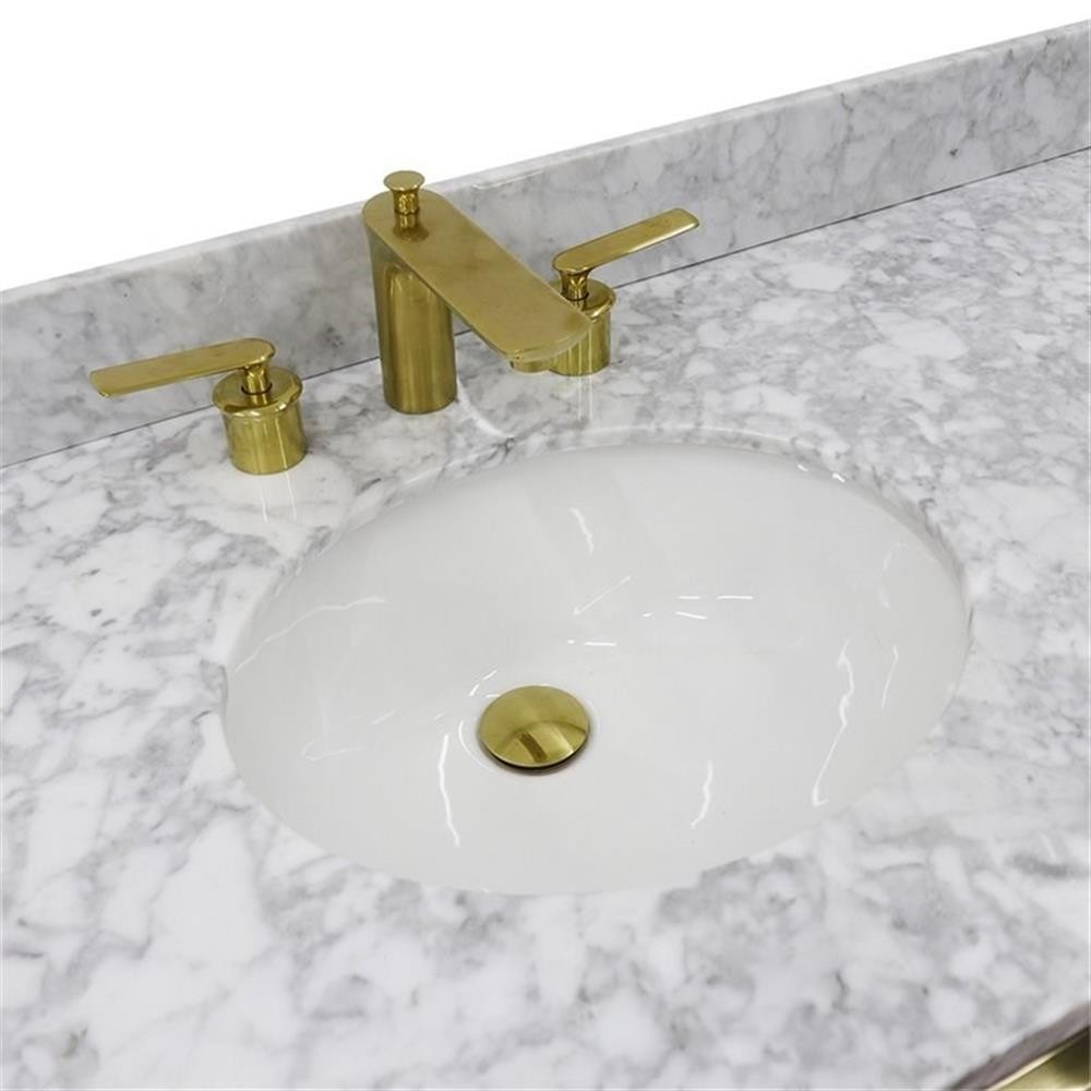 Pemberly Row 61″ Solid Wood Double Oval Sink Vanity in Dark Gray/White Carrara