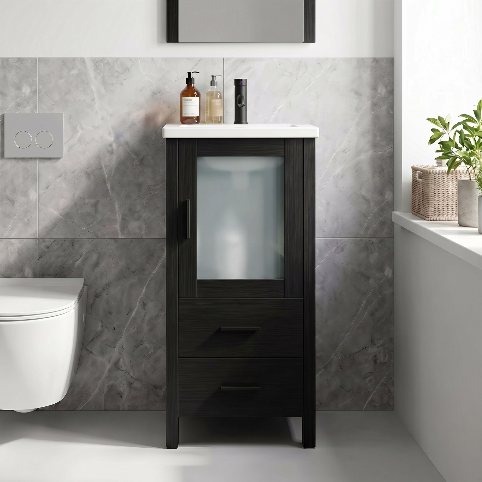 16 Inch Modern Bathroom Vanity Ceramic Vessel Sink Basin Cabinet Set Compact