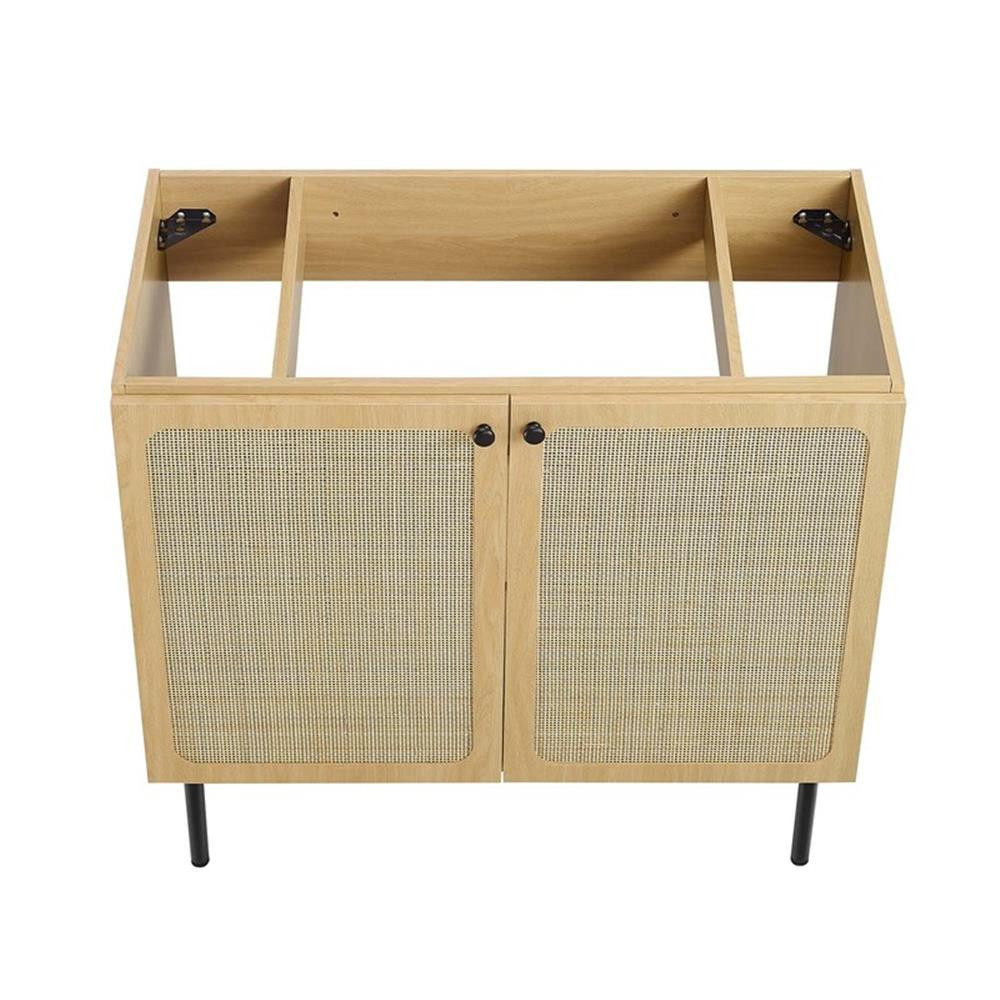 Modway Chaucer 36″ Wood & Rattan Bathroom Vanity Cabinet in Oak