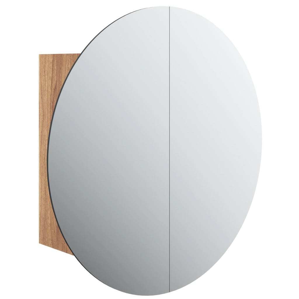 Bathroom Cabinet with Round Mirror&LED Oak 18.5″x18.5″x6.9″