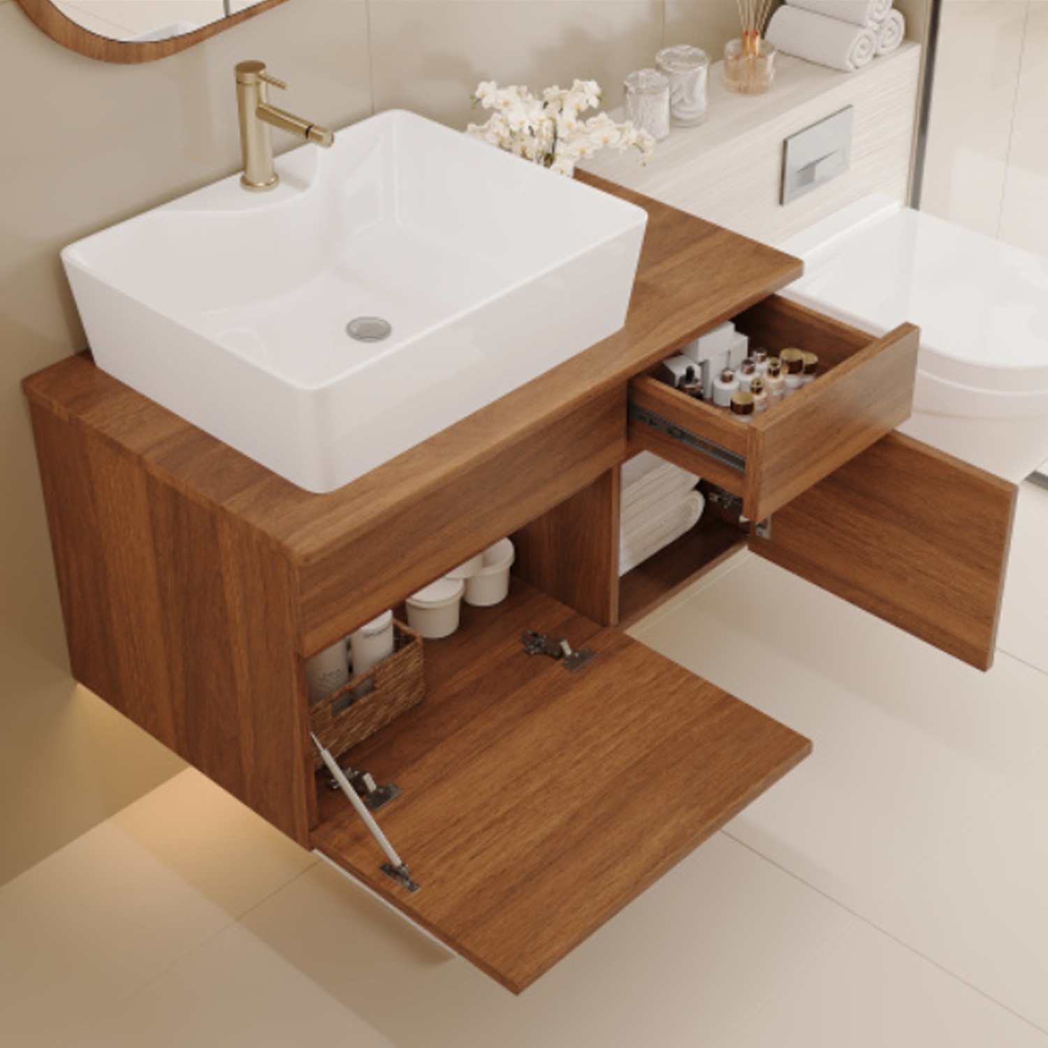 White Solid Wood Floating Bathroom Vanity 31.5”Wx 20.9”H Bathroom Sink Cabinet