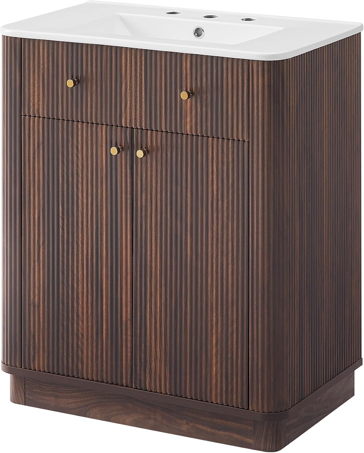30″ Modern Fluted Bathroom Vanity W/ Sink Dark Walnut