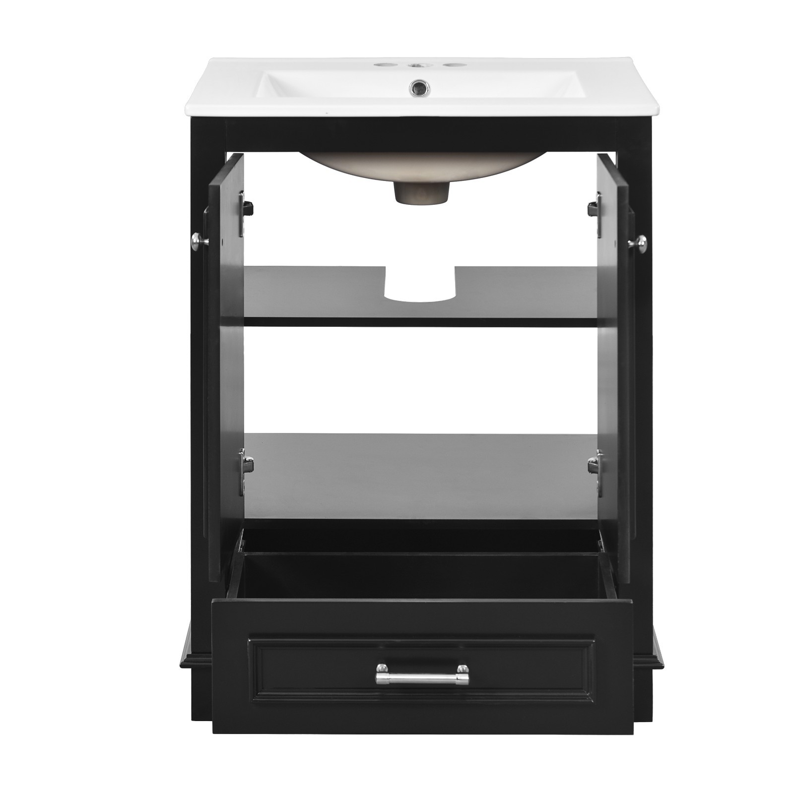 24″ Bathroom Vanity With Ceramic Sink Storage Cabinet Drawer Soft-Closing Doors
