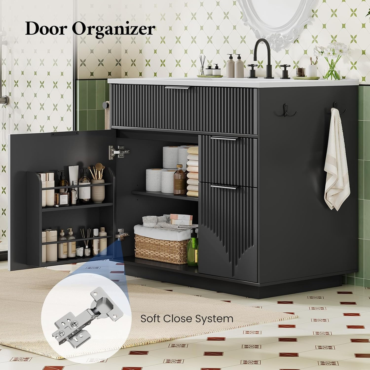 31″ Fluted Bathroom Vanity with Sink, Freestanding Bathroom Cabinet with Door St