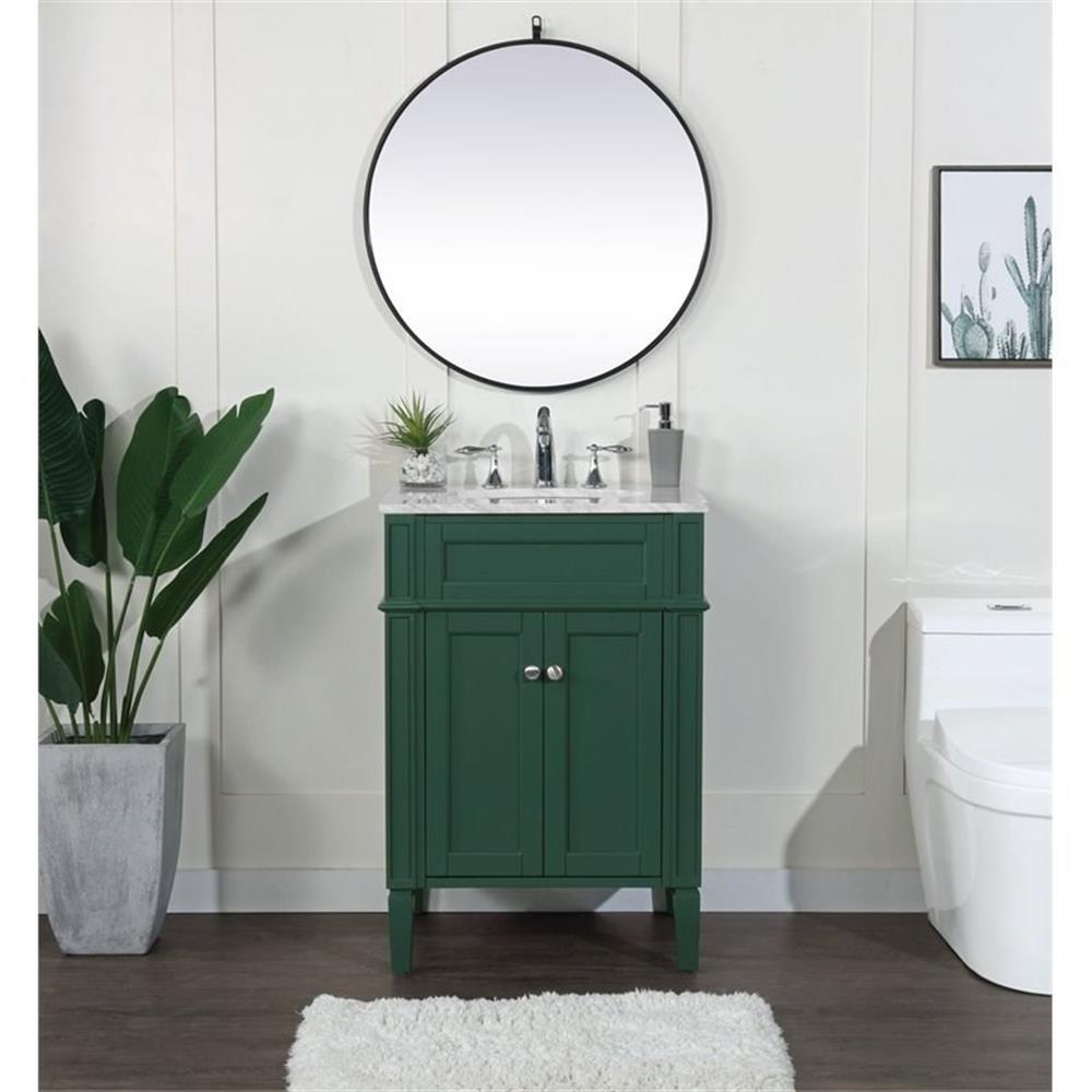 Elegant Decor Park Avenue 24″ Metal MDF Marble Single Bathroom Vanity in Green