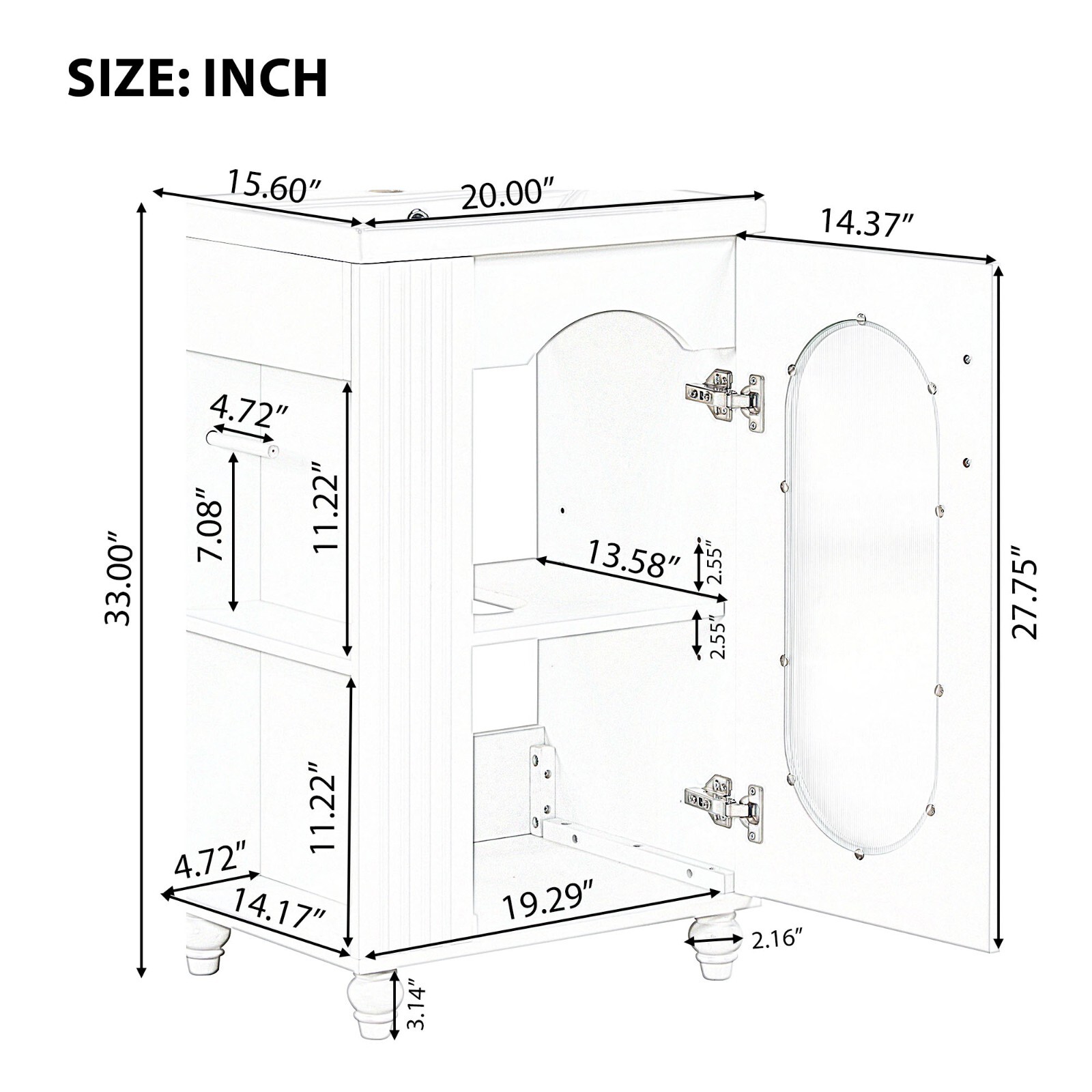 20″ Bathroom Vanity with Ceramic Sink Storage Cabinet Adjustable Shelf Racks