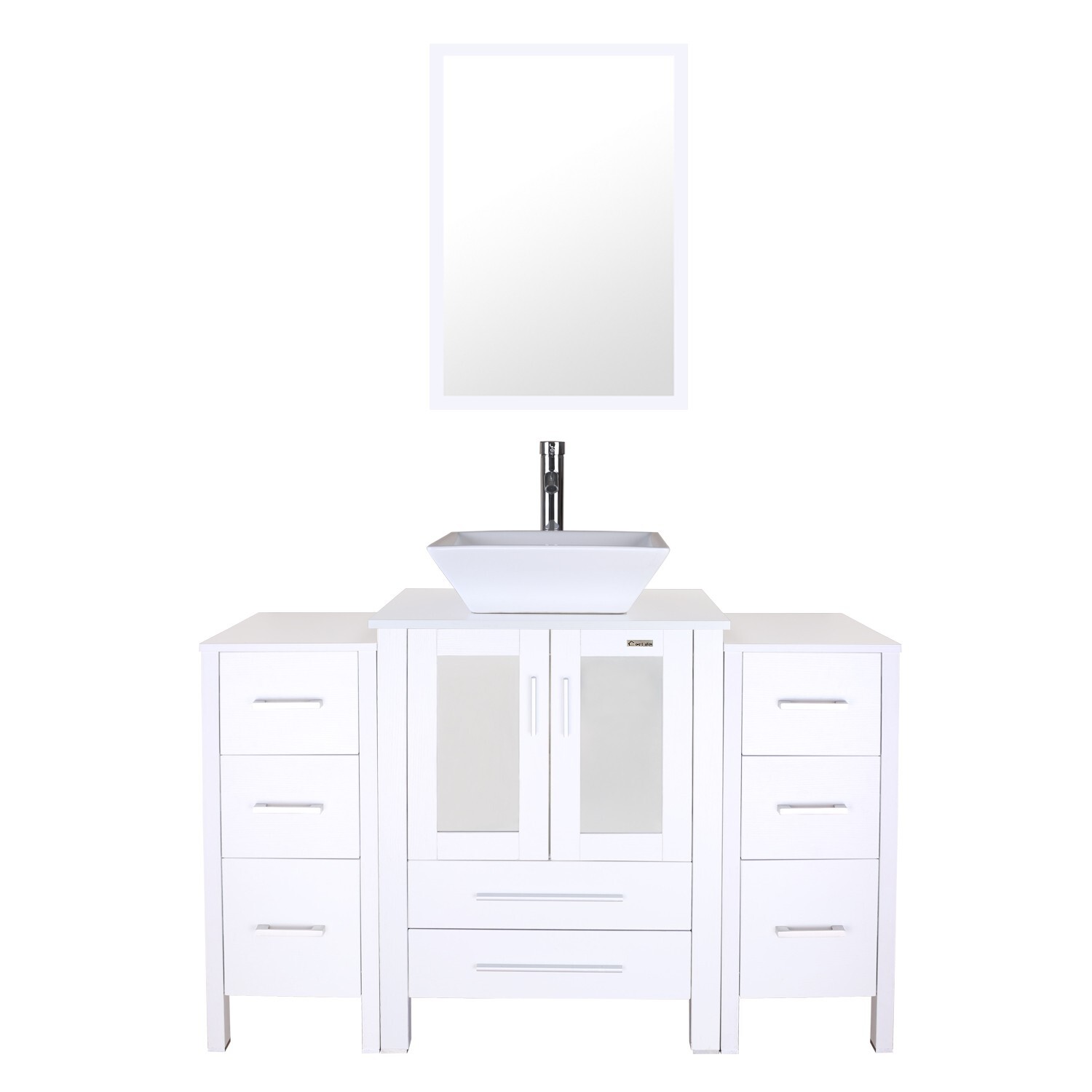 48 inch White Bathroom Vanity Set W/ White Ceramic Sink Faucet Small Side table