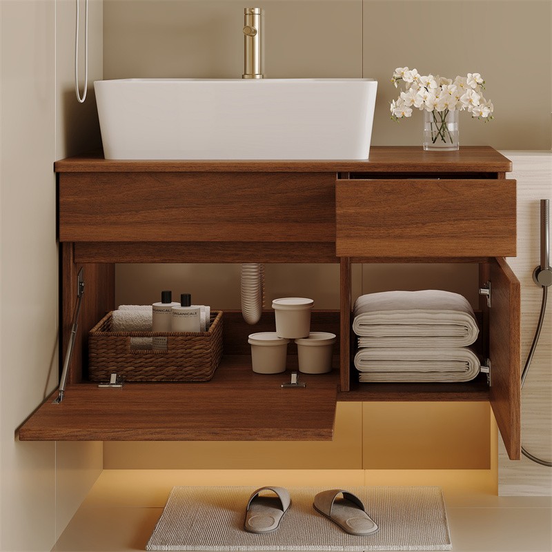 31.5 Inches Floating Single Small Bathroom Vanity with Ceramic Sink