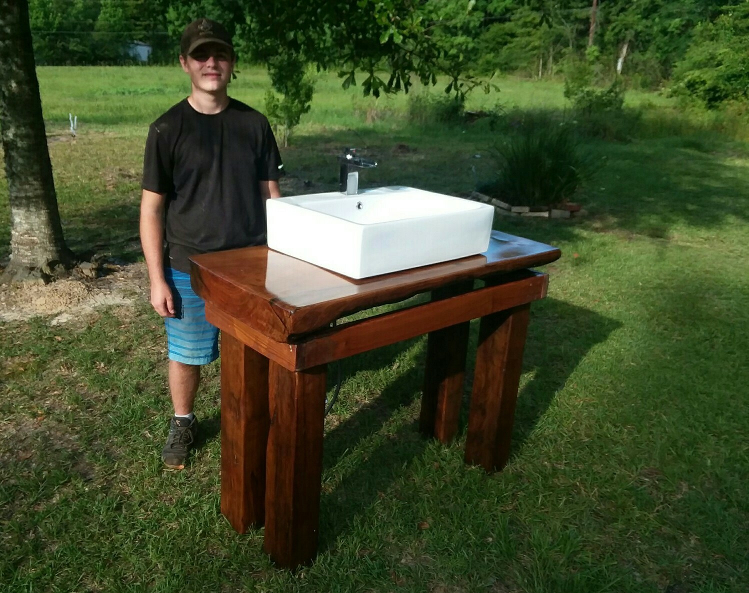 REVERSABLE Ancient Sinker Cypress Rustic Bath Vanity Wood Slab w/Sink & Faucet