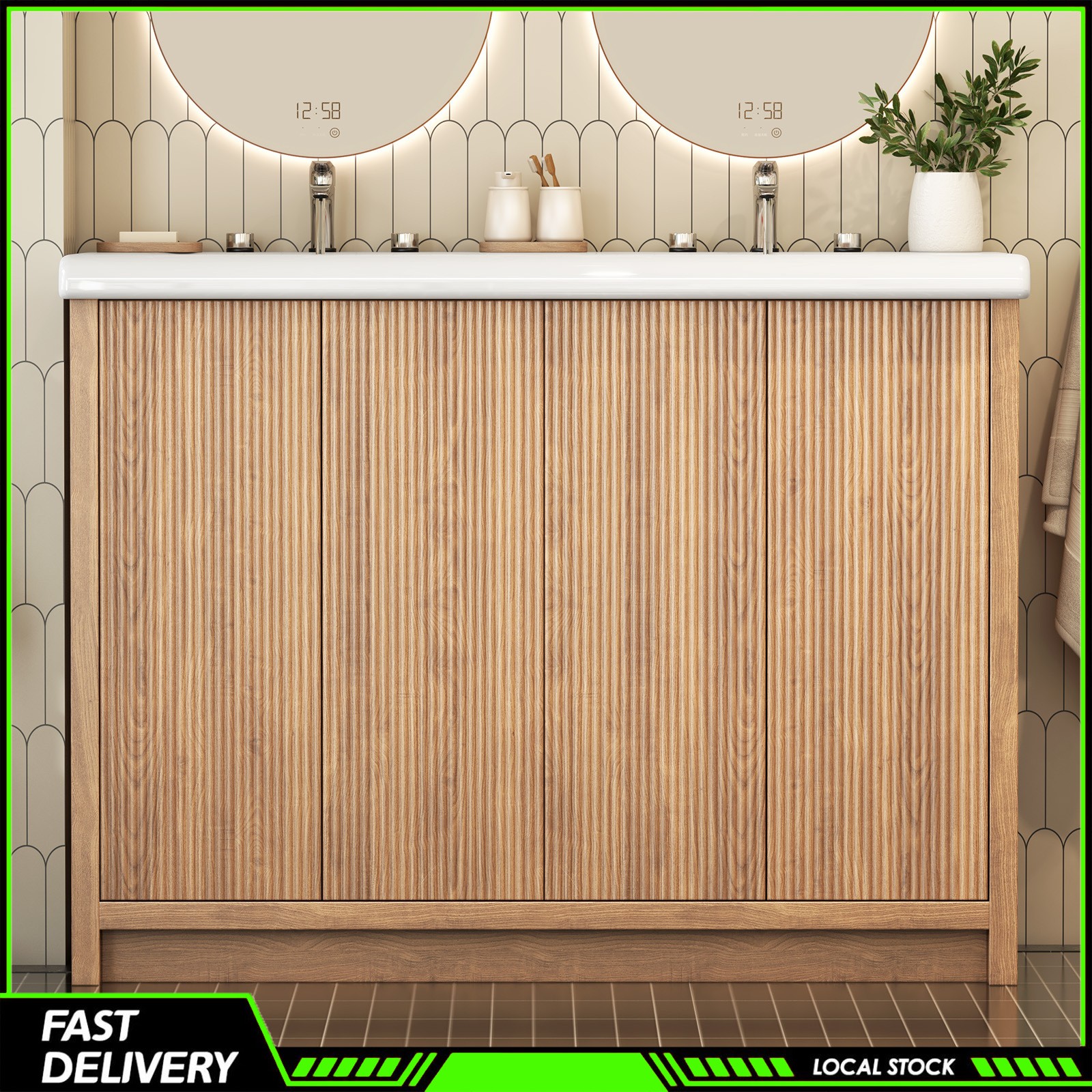 47″ Bathroom Vanity Set Wood Cabinet with Double Ceramic Drop in Sink Top Design