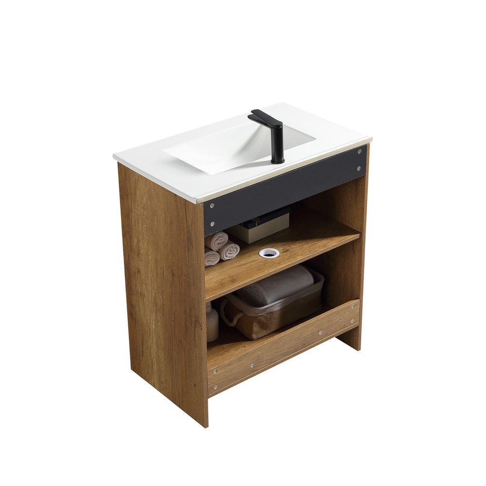 30-Inch Bathroom Vanity, Golden Oak, Soft Closing Hydraulic Hinges