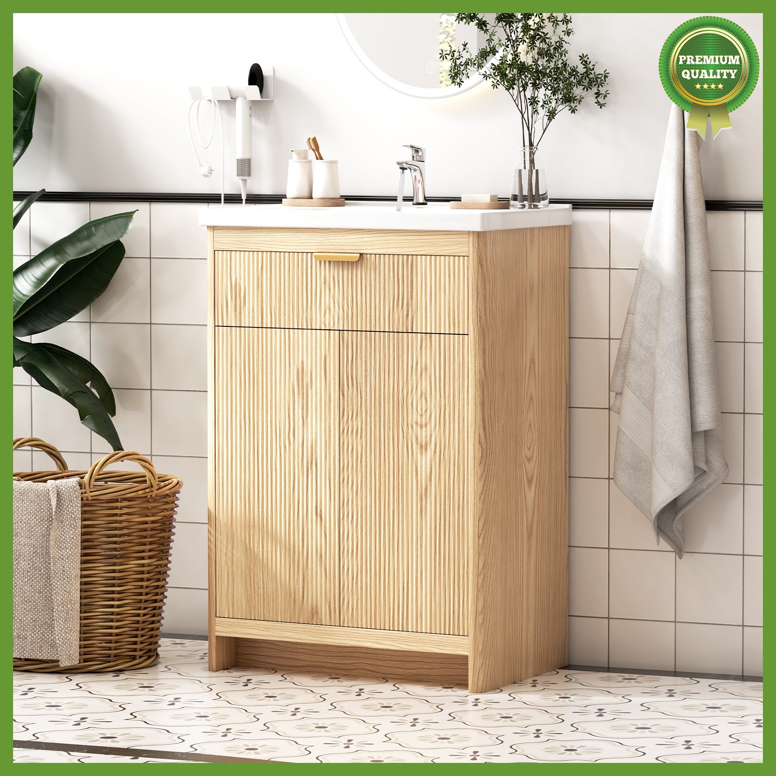 Bathroom Vanity Cabinet with Ceramic Sink Combo Bathroom Cabinet with 2 Doors