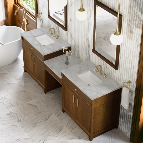 96″ James Martin Bellshire 660-VMC96-HNO-3VSL Dual Vanity Cabinet Silver Top