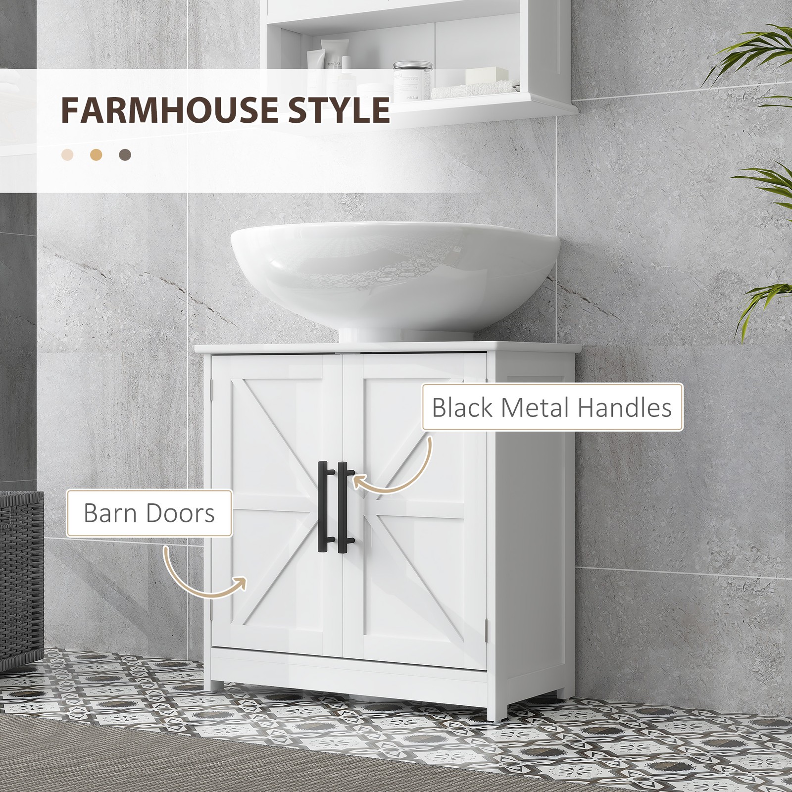 Farmhouse Pedestal Sink Storage Cabinet, Bathroom Sink Cabinet with 2 Barn Door