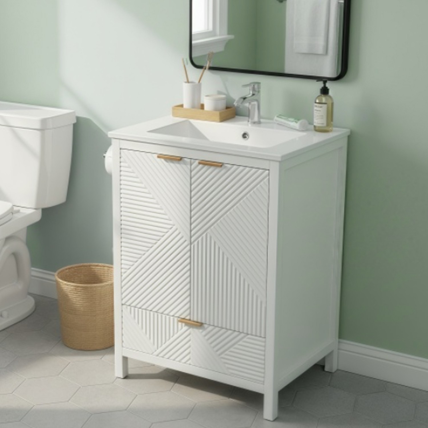 Durable 24 inch Bathroom Vanity Set Modern Solid Wood Bathroom Vanities In White