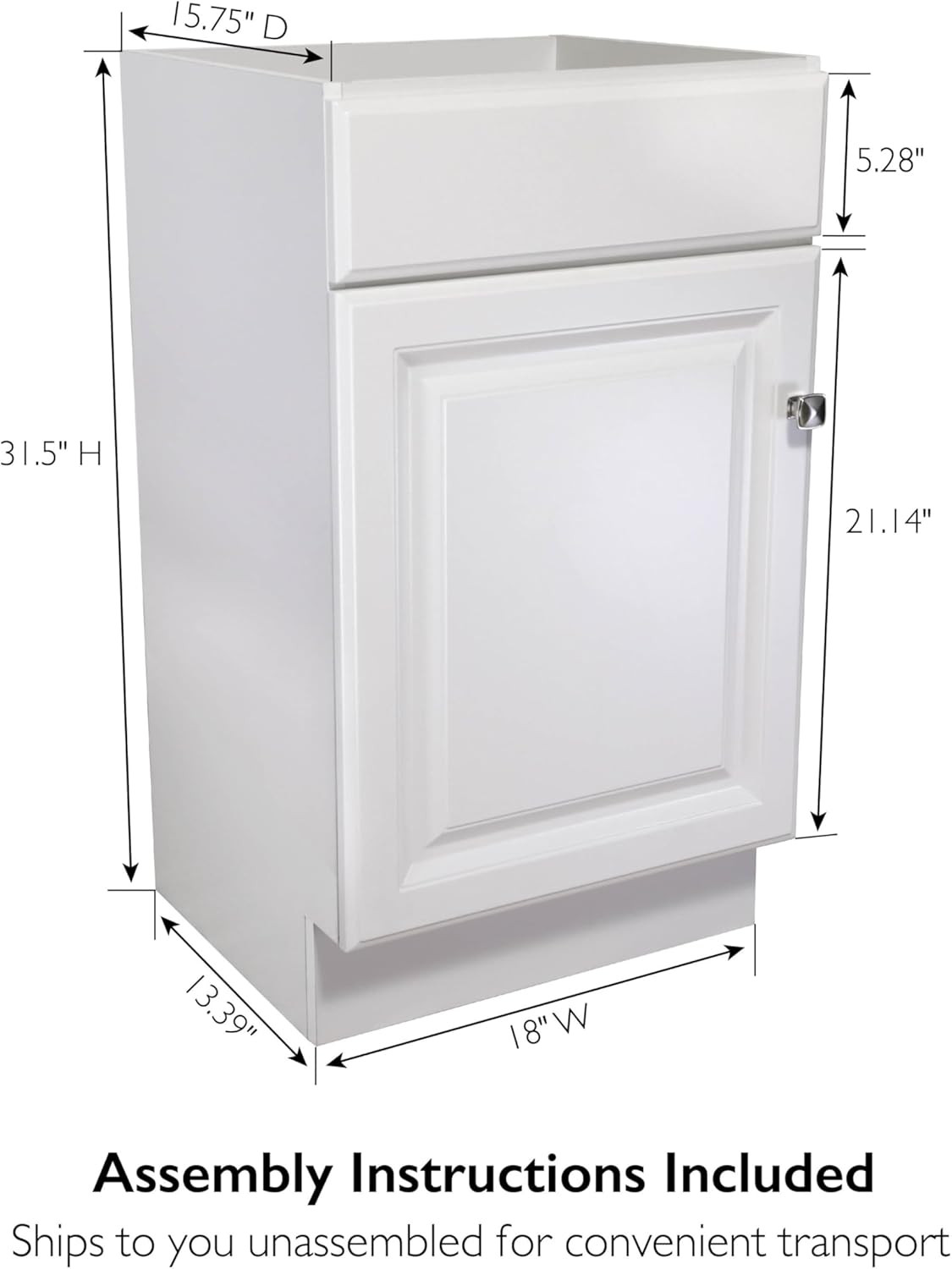 597112 Wyndham 18 Inch Unassembled 1-Door Bathroom Vanity without Top, White