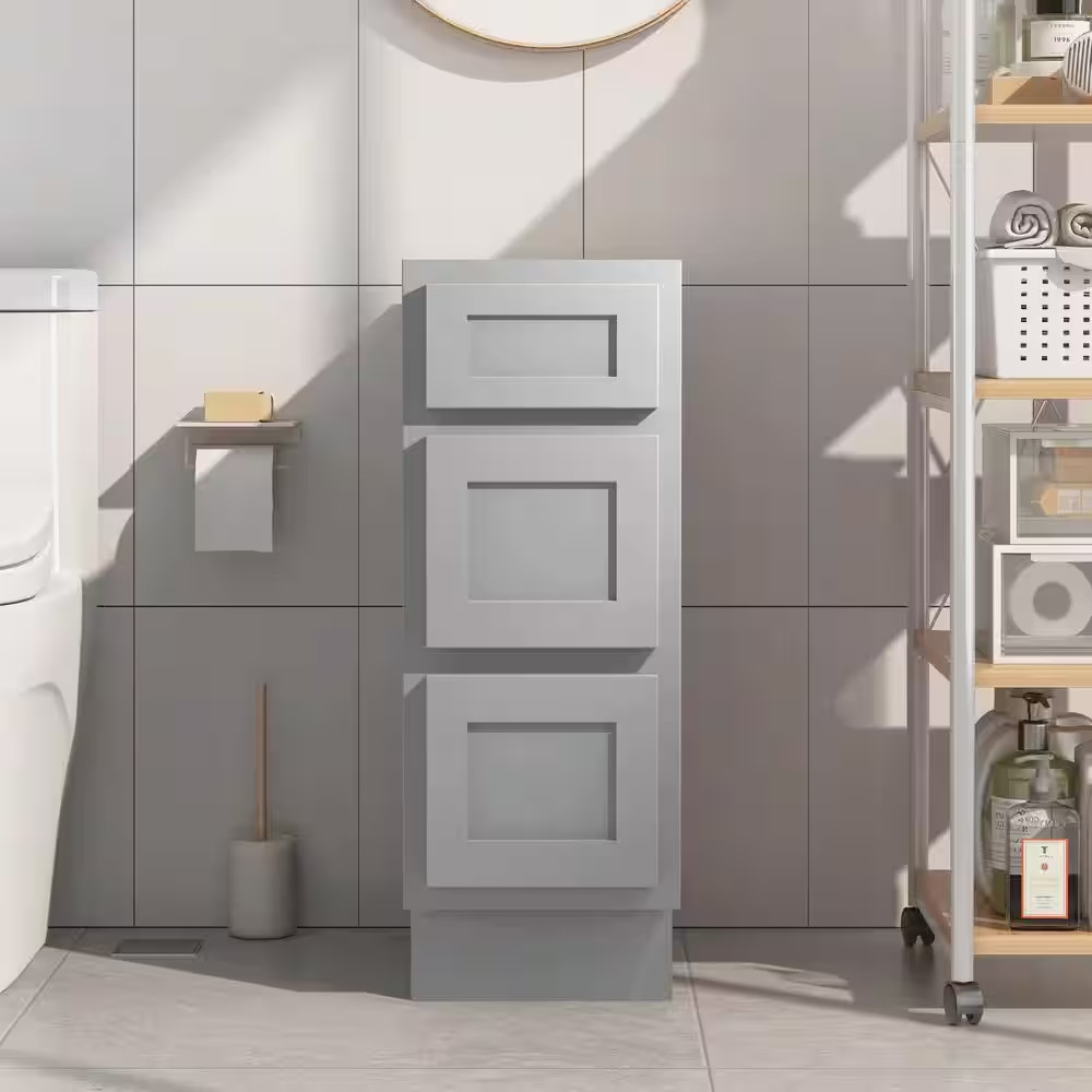 12 In. W X 21 In. D X 32.5 In. H 3-Drawers Bath Vanity Cabinet Only in Gray (Una