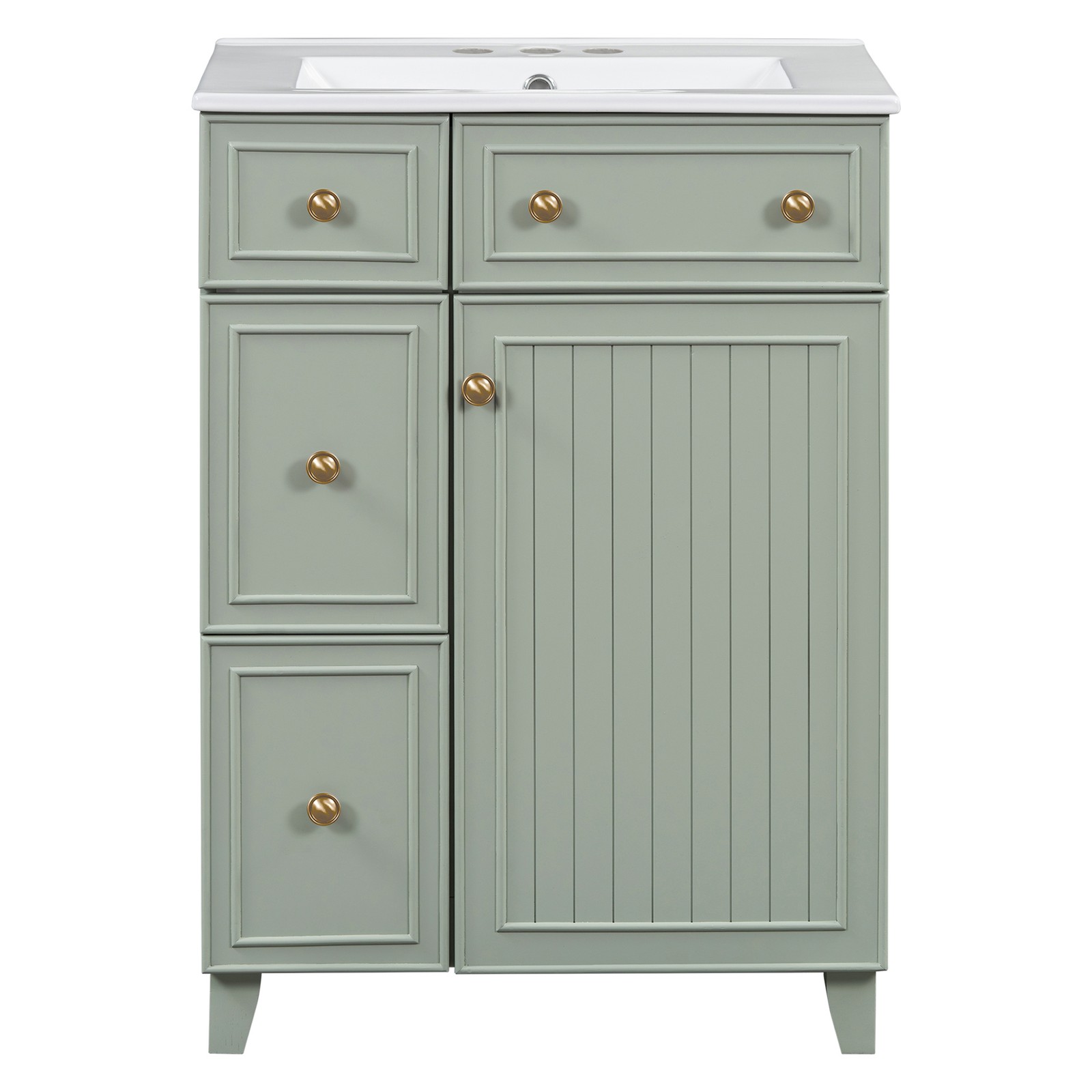 24″ Bathroom Vanity Cabinet with Ceramic Sink, 2 Drawers, 1 Door