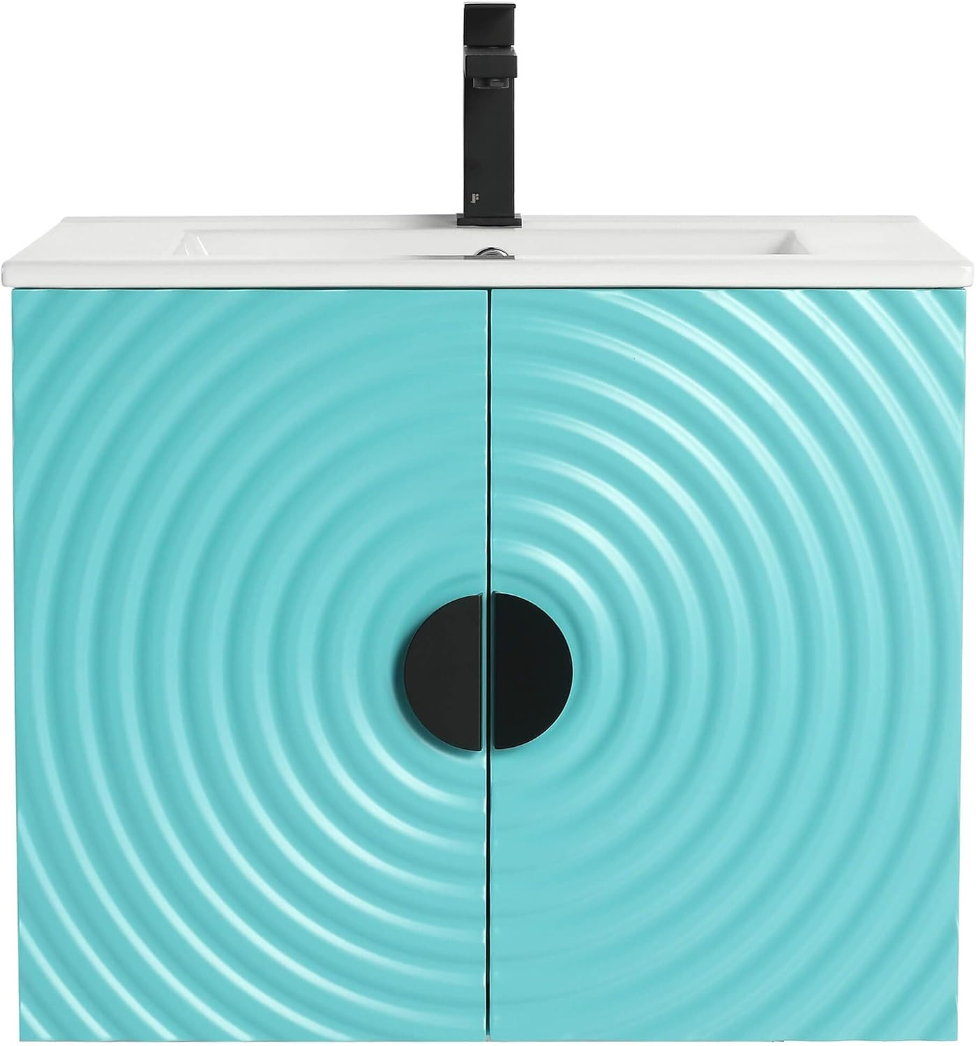 Pellabay Modern 24 Inch Bathroom Vanity with Sink Blue, Fluted Door Design, Floa