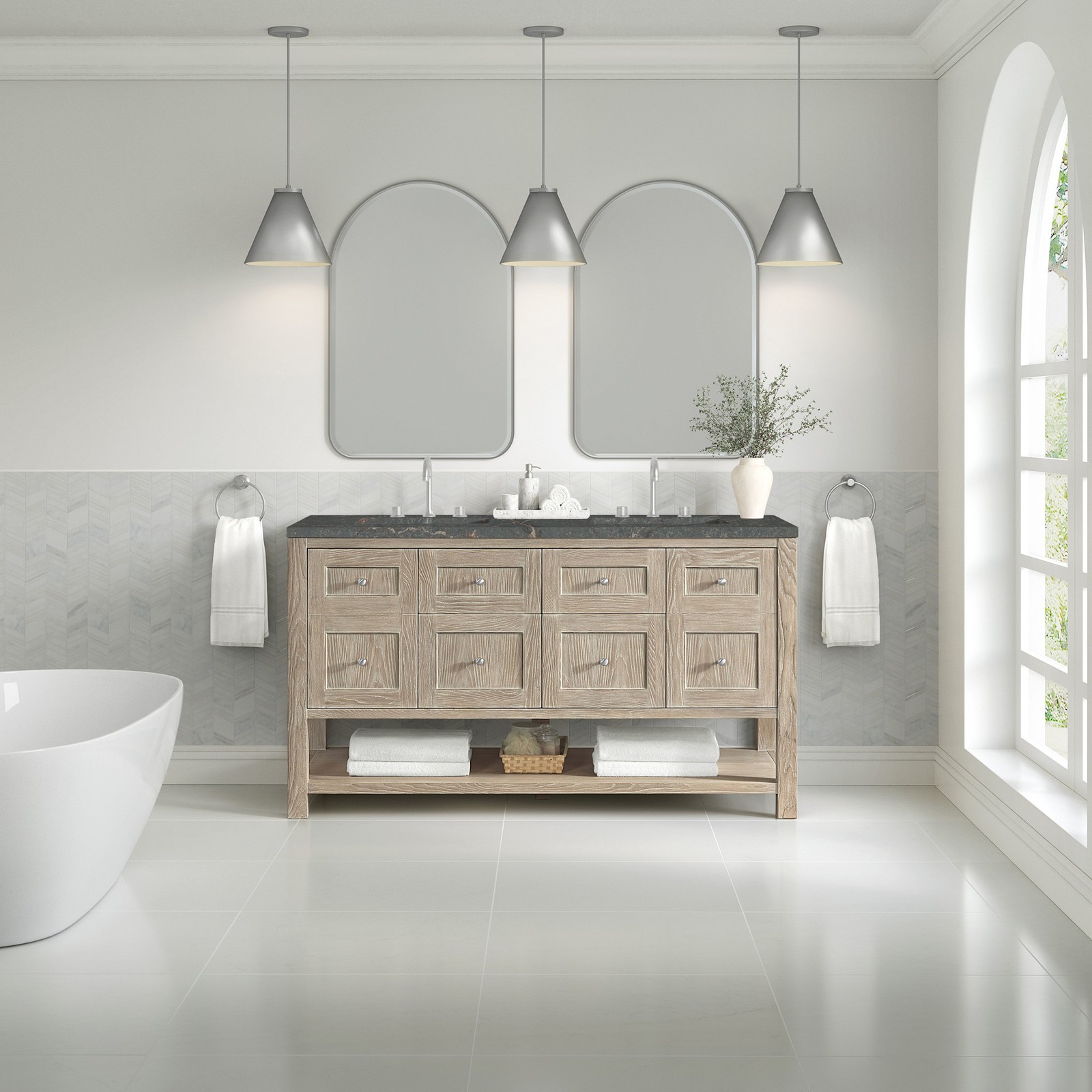 James Martin Vanities 330-V60D-FPBL Breckenridge 60″ – Whitewashed Oak