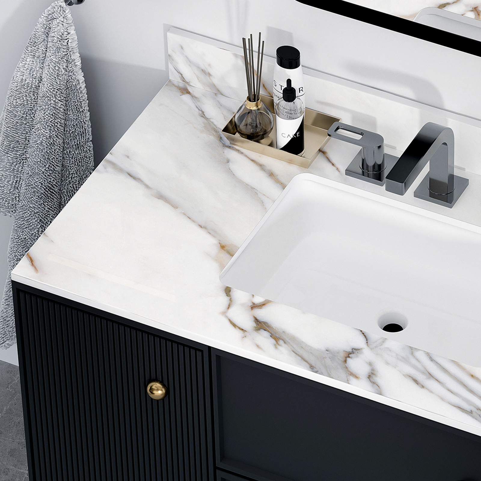 43 Inch Marble Vanity Top Sintered Stone Undermount Rectangular Sink +3 Hole