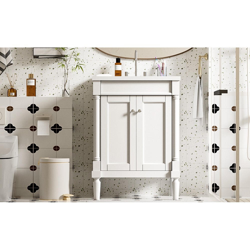 24” Bathroom Vanity with Top Sink, 2-Tier Modern Bathroom Storage Cabinet