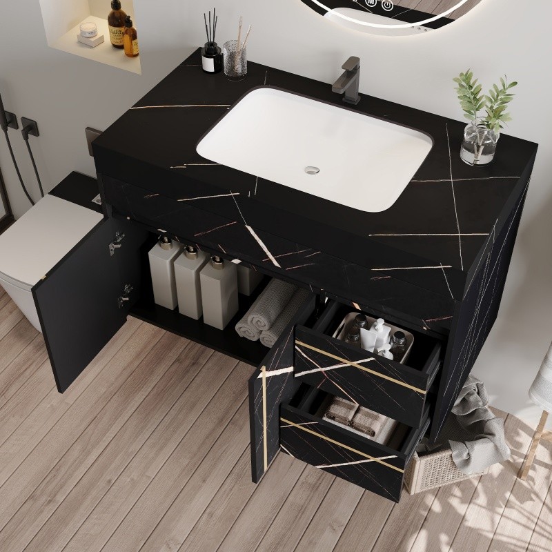 35.4in Bathroom Vanity w/Ceramic Sink Wall Mount Floating Cabinet for Small Room