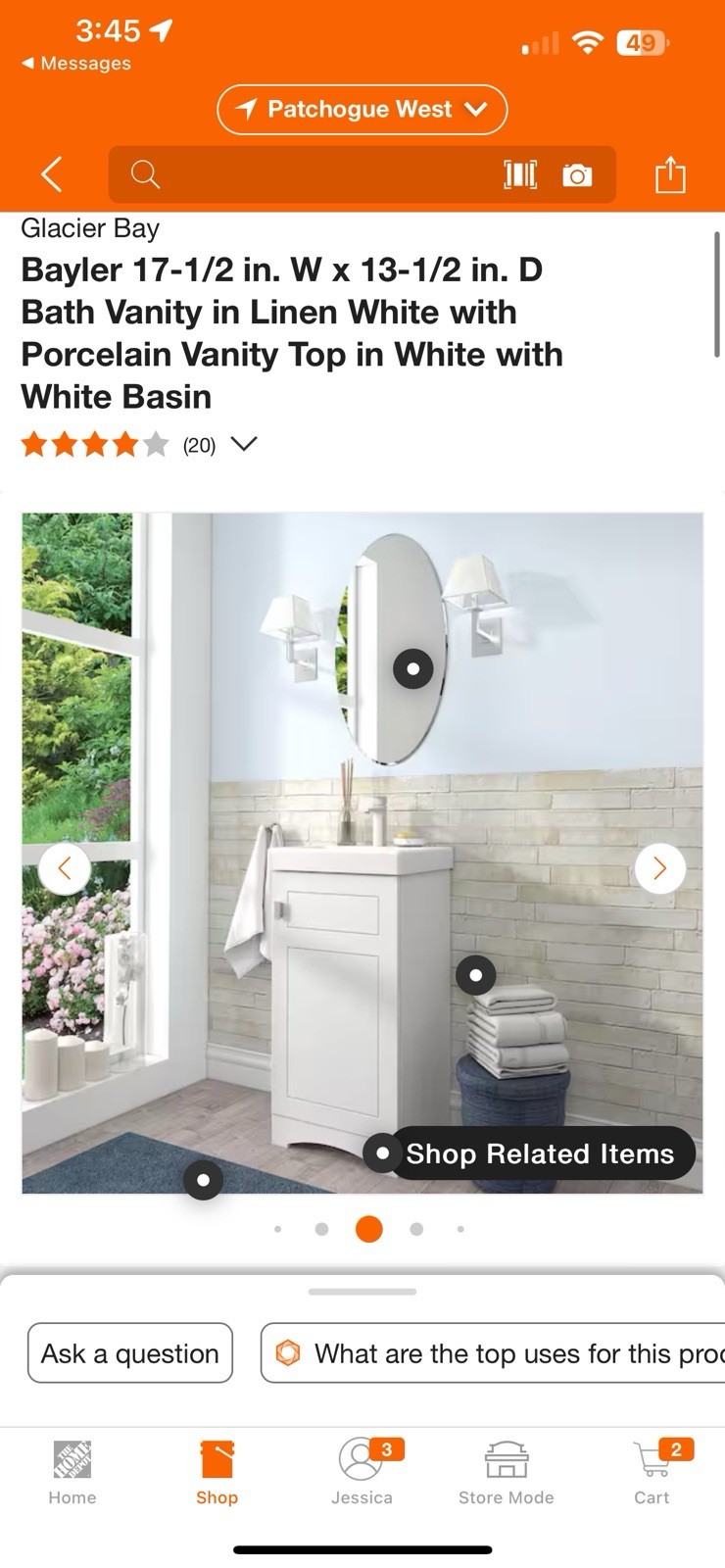 Glacier Bay Bayler 17-1/2 in. W x 13-1/2 in. D Bath Vanity in Linen White