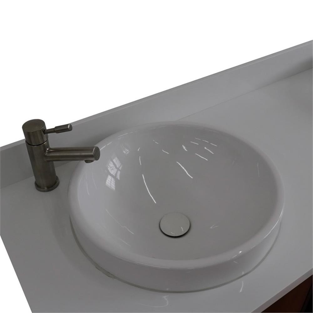 61 in. Double Wooden Vanity Walnut Black White Quartz Round Sink