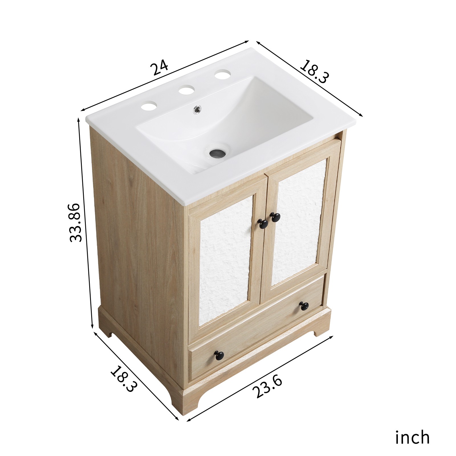 Brown Modern Bath Vanity w/ Porcelain Sink, Soft Close Drawer, Free Standing