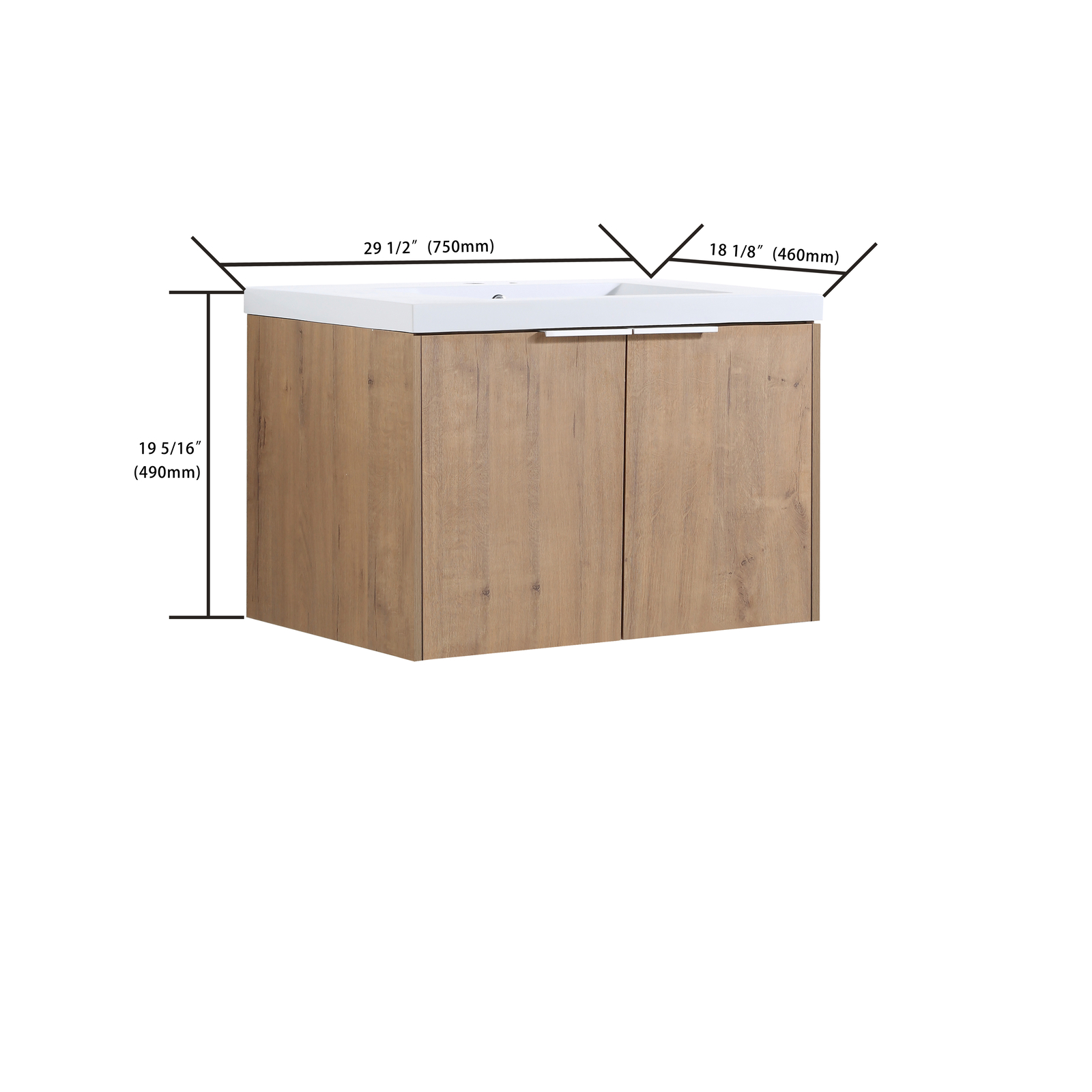 Bathroom Vanity with Sink Wall Mounted Wood Vanity and Resin Sink with 2 Doors