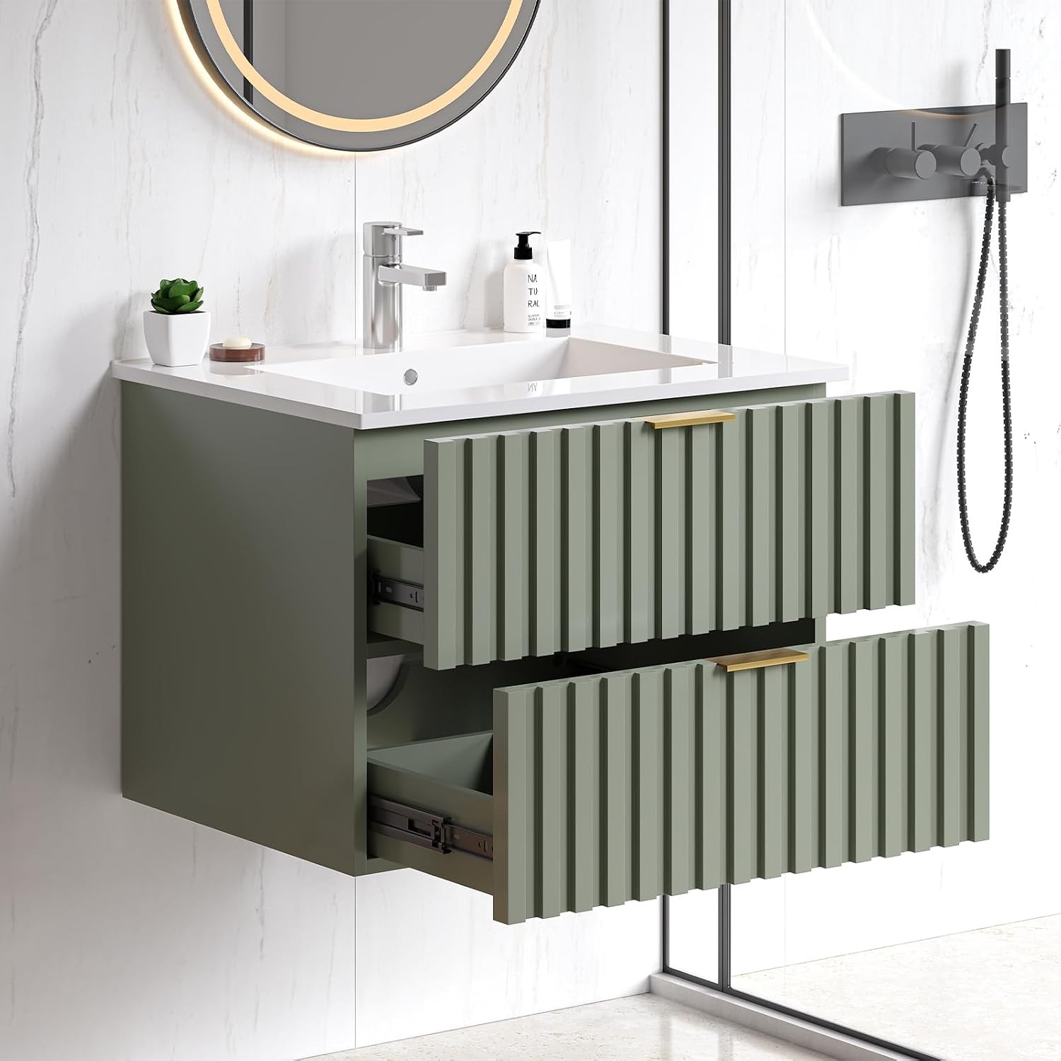 24 Inch Bathroom Vanity with Sink Combo Floating Bathroom Vanity with 2 Fluted